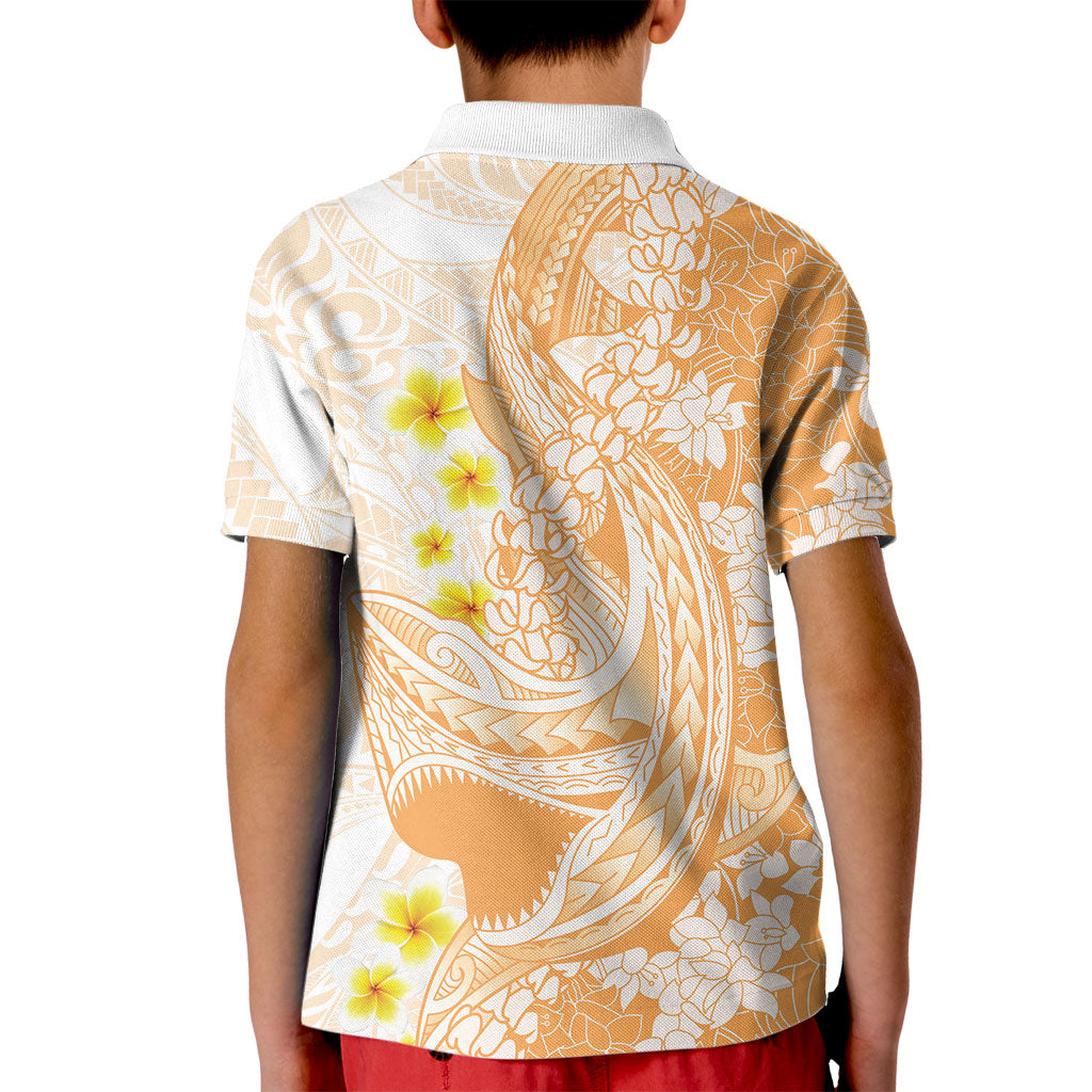 Orange Hawaii Shark Tattoo Kid Polo Shirt Puakenikeni Lei Plumeria Polynesian Pattern