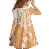 Orange Hawaii Shark Tattoo Kid Short Sleeve Dress Puakenikeni Lei Plumeria Polynesian Pattern