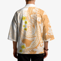 Orange Hawaii Shark Tattoo Kimono Puakenikeni Lei Plumeria Polynesian Pattern