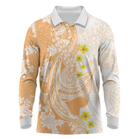 Orange Hawaii Shark Tattoo Long Sleeve Polo Shirt Puakenikeni Lei Plumeria Polynesian Pattern