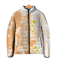 Orange Hawaii Shark Tattoo Padded Jacket Puakenikeni Lei Plumeria Polynesian Pattern