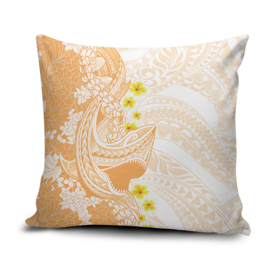 Orange Hawaii Shark Tattoo Pillow Cover Puakenikeni Lei Plumeria Polynesian Pattern