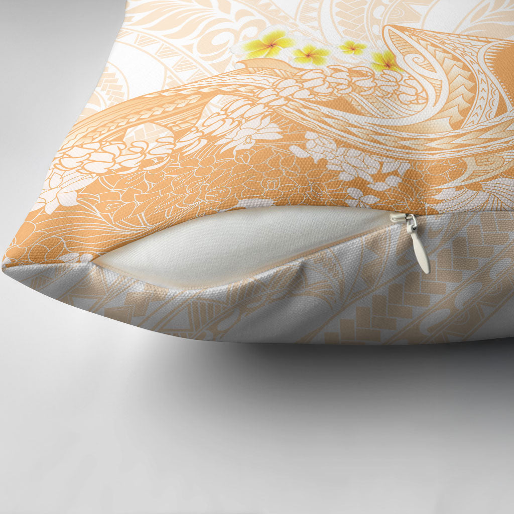 Orange Hawaii Shark Tattoo Pillow Cover Puakenikeni Lei Plumeria Polynesian Pattern