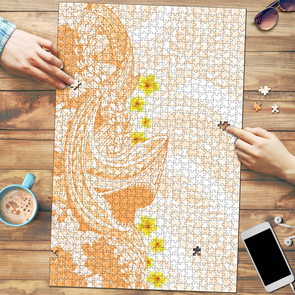 Orange Hawaii Shark Tattoo Puzzle Puakenikeni Lei Plumeria Polynesian Pattern