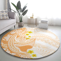 Orange Hawaii Shark Tattoo Round Carpet Puakenikeni Lei Plumeria Polynesian Pattern