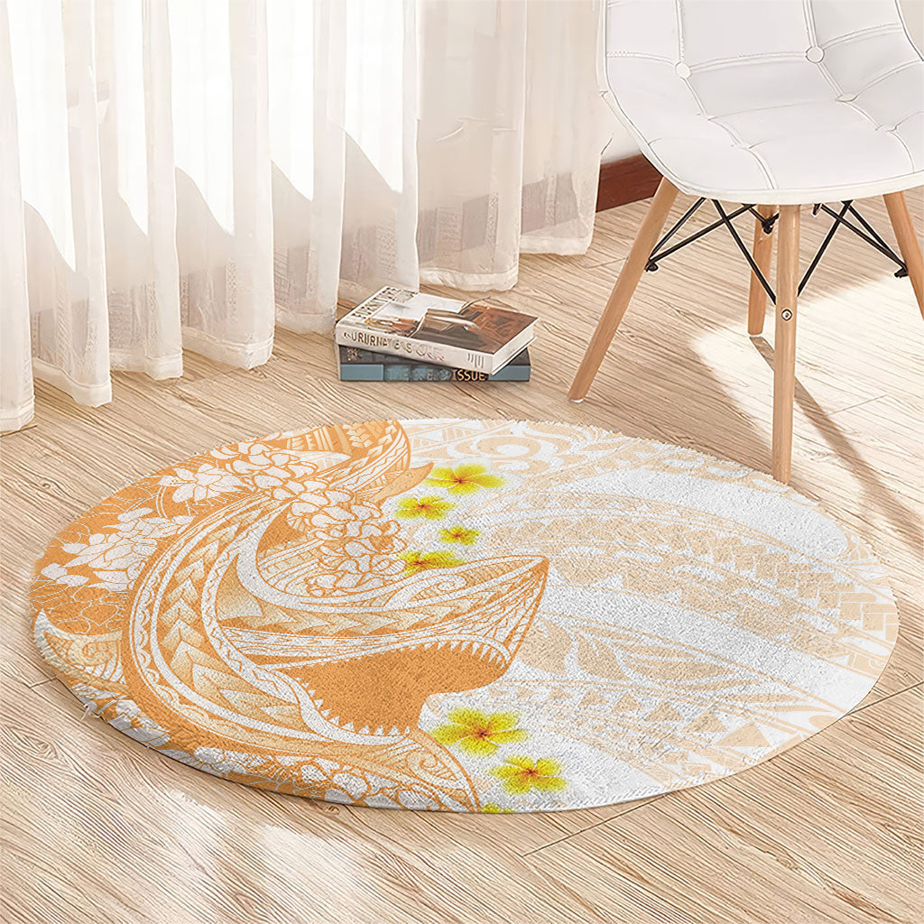 Orange Hawaii Shark Tattoo Round Carpet Puakenikeni Lei Plumeria Polynesian Pattern