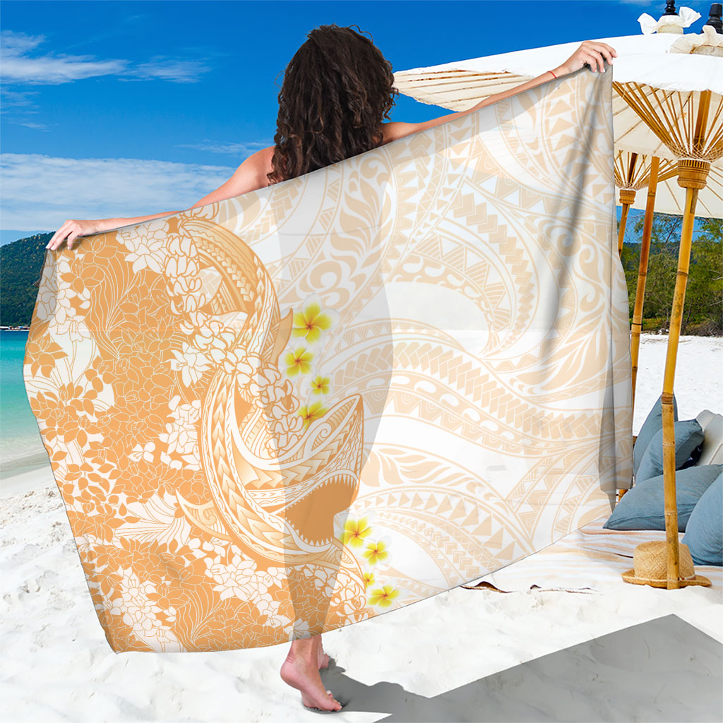 Orange Hawaii Shark Tattoo Sarong Puakenikeni Lei Plumeria Polynesian Pattern