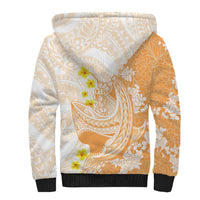 Orange Hawaii Shark Tattoo Sherpa Hoodie Puakenikeni Lei Plumeria Polynesian Pattern