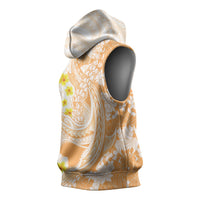 Orange Hawaii Shark Tattoo Sleeveless Hoodie Puakenikeni Lei Plumeria Polynesian Pattern