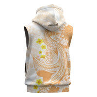 Orange Hawaii Shark Tattoo Sleeveless Zip Hoodie Puakenikeni Lei Plumeria Polynesian Pattern