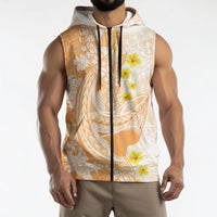 Orange Hawaii Shark Tattoo Sleeveless Zip Hoodie Puakenikeni Lei Plumeria Polynesian Pattern