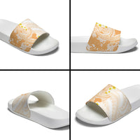 Orange Hawaii Shark Tattoo Slide Sandals Puakenikeni Lei Plumeria Polynesian Pattern