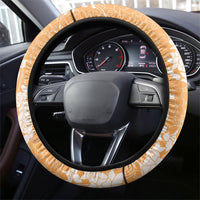 Orange Hawaii Shark Tattoo Steering Wheel Cover Puakenikeni Lei Plumeria Polynesian Pattern