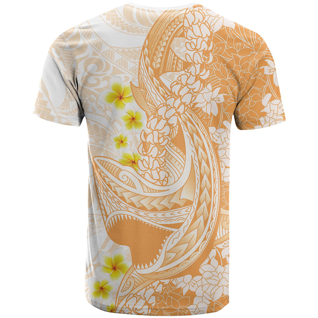 Orange Hawaii Shark Tattoo T Shirt Puakenikeni Lei Plumeria Polynesian Pattern