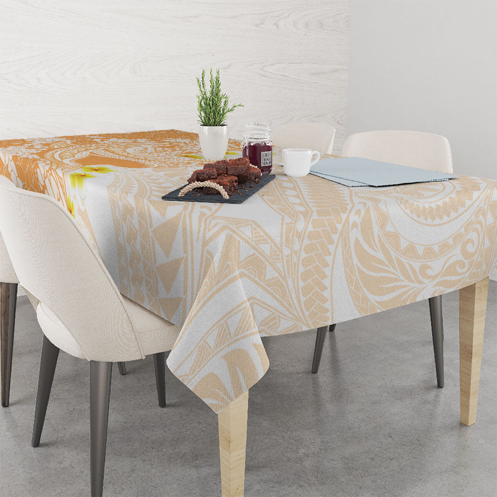 Orange Hawaii Shark Tattoo Tablecloth Puakenikeni Lei Plumeria Polynesian Pattern