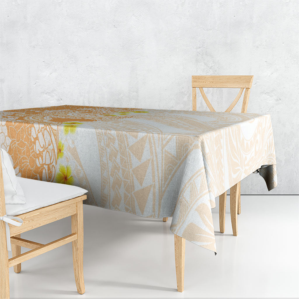 Orange Hawaii Shark Tattoo Tablecloth Puakenikeni Lei Plumeria Polynesian Pattern