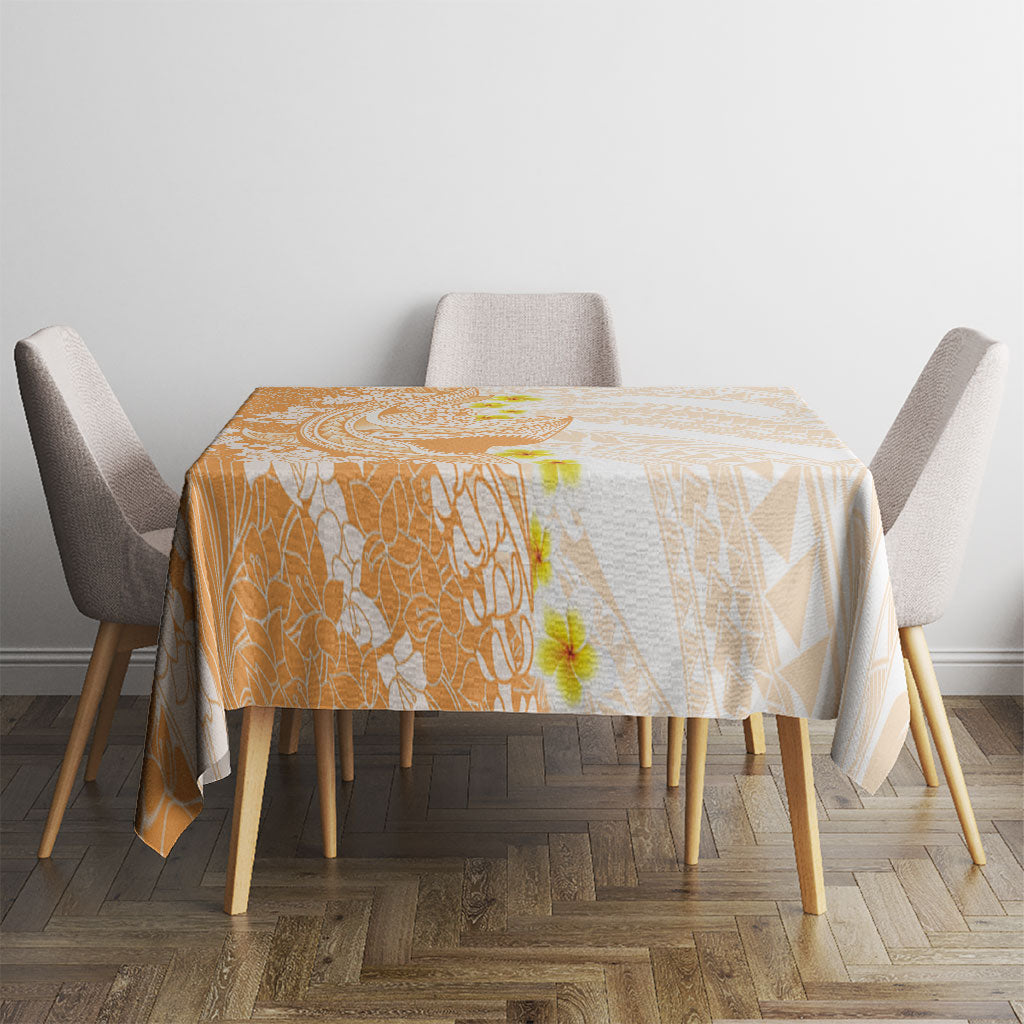 Orange Hawaii Shark Tattoo Tablecloth Puakenikeni Lei Plumeria Polynesian Pattern