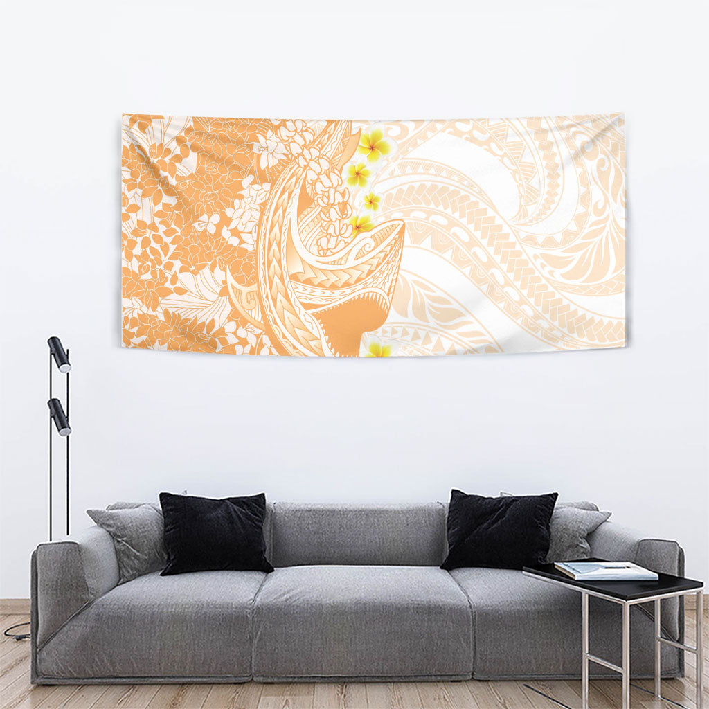 Orange Hawaii Shark Tattoo Tapestry Puakenikeni Lei Plumeria Polynesian Pattern