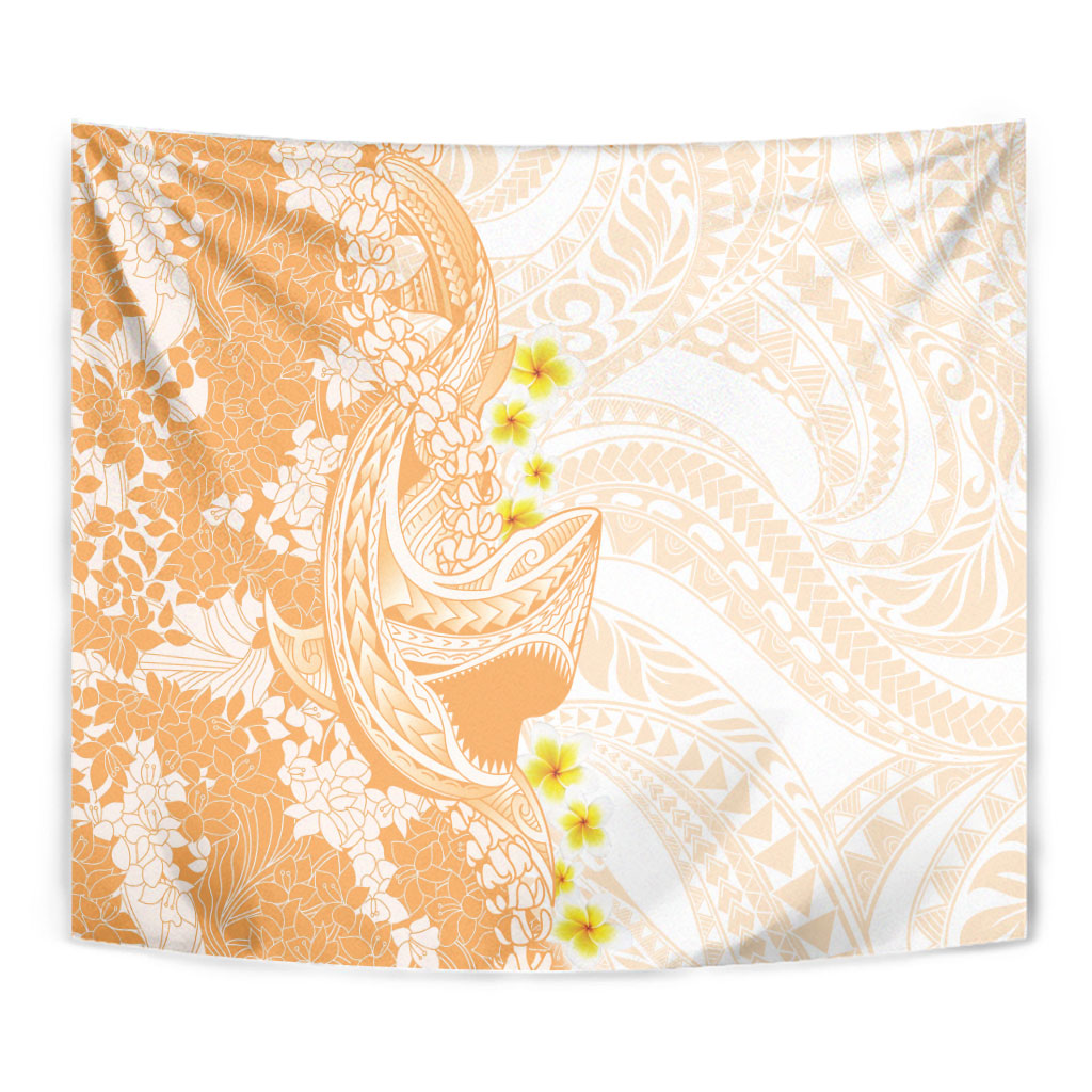 Orange Hawaii Shark Tattoo Tapestry Puakenikeni Lei Plumeria Polynesian Pattern