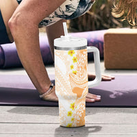 Orange Hawaii Shark Tattoo Tumbler With Handle Puakenikeni Lei Plumeria Polynesian Pattern