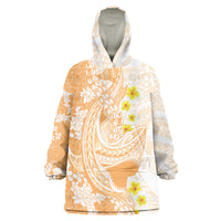 Orange Hawaii Shark Tattoo Wearable Blanket Hoodie Puakenikeni Lei Plumeria Polynesian Pattern