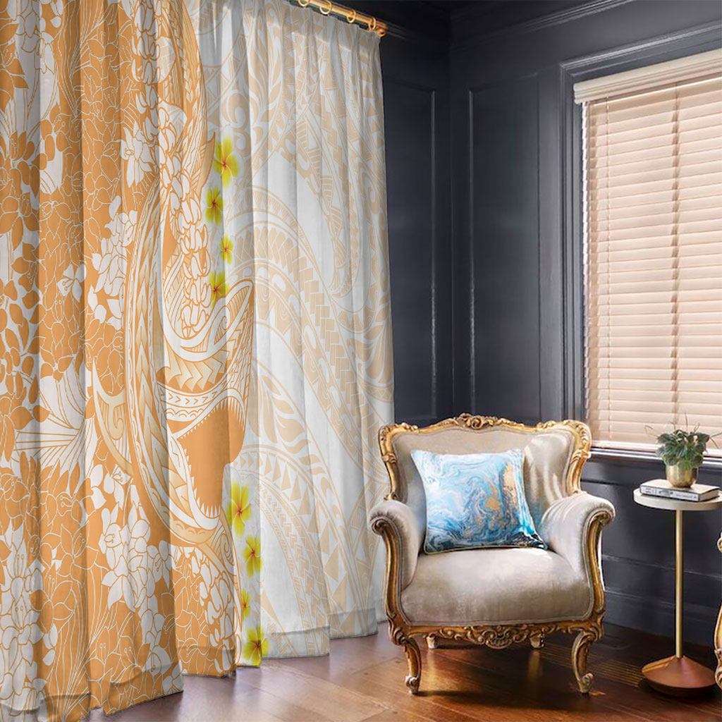 Orange Hawaii Shark Tattoo Window Curtain Puakenikeni Lei Plumeria Polynesian Pattern