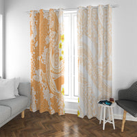 Orange Hawaii Shark Tattoo Window Curtain Puakenikeni Lei Plumeria Polynesian Pattern