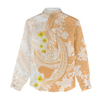 Orange Hawaii Shark Tattoo Women Casual Shirt Puakenikeni Lei Plumeria Polynesian Pattern