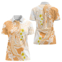 Orange Hawaii Shark Tattoo Women Polo Shirt Puakenikeni Lei Plumeria Polynesian Pattern