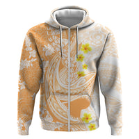 Orange Hawaii Shark Tattoo Zip Hoodie Puakenikeni Lei Plumeria Polynesian Pattern