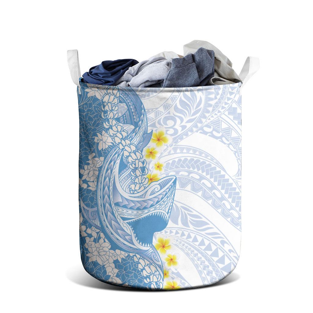 Blue Hawaii Shark Tattoo Laundry Basket Puakenikeni Lei Plumeria Polynesian Pattern
