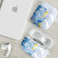 Blue Hawaii Shark Tattoo AirPods Case Puakenikeni Lei Plumeria Polynesian Pattern