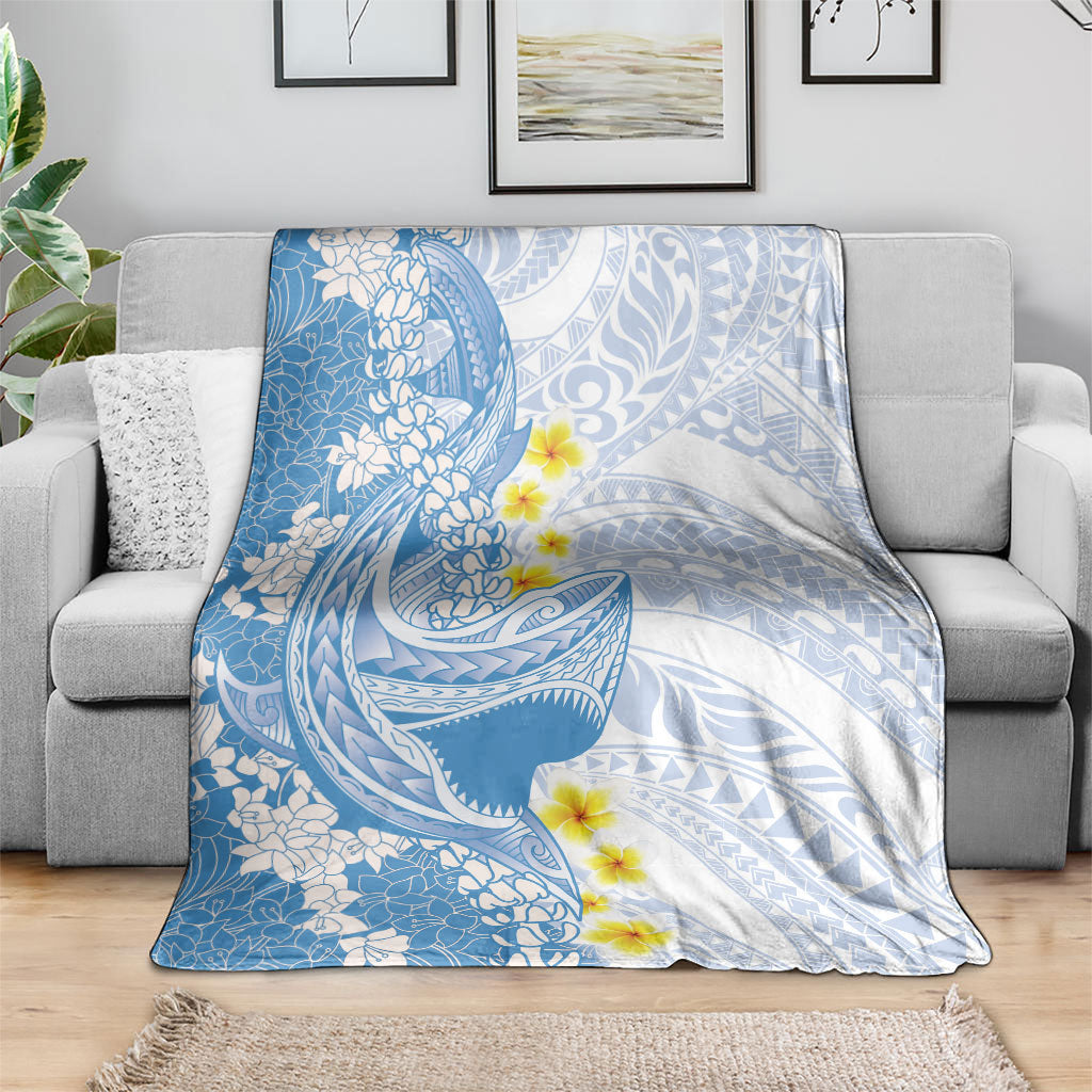 Blue Hawaii Shark Tattoo Blanket Puakenikeni Lei Plumeria Polynesian Pattern