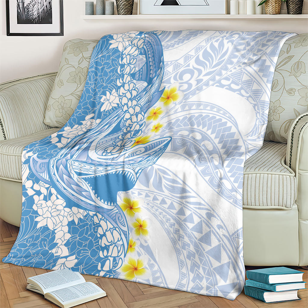 Blue Hawaii Shark Tattoo Blanket Puakenikeni Lei Plumeria Polynesian Pattern