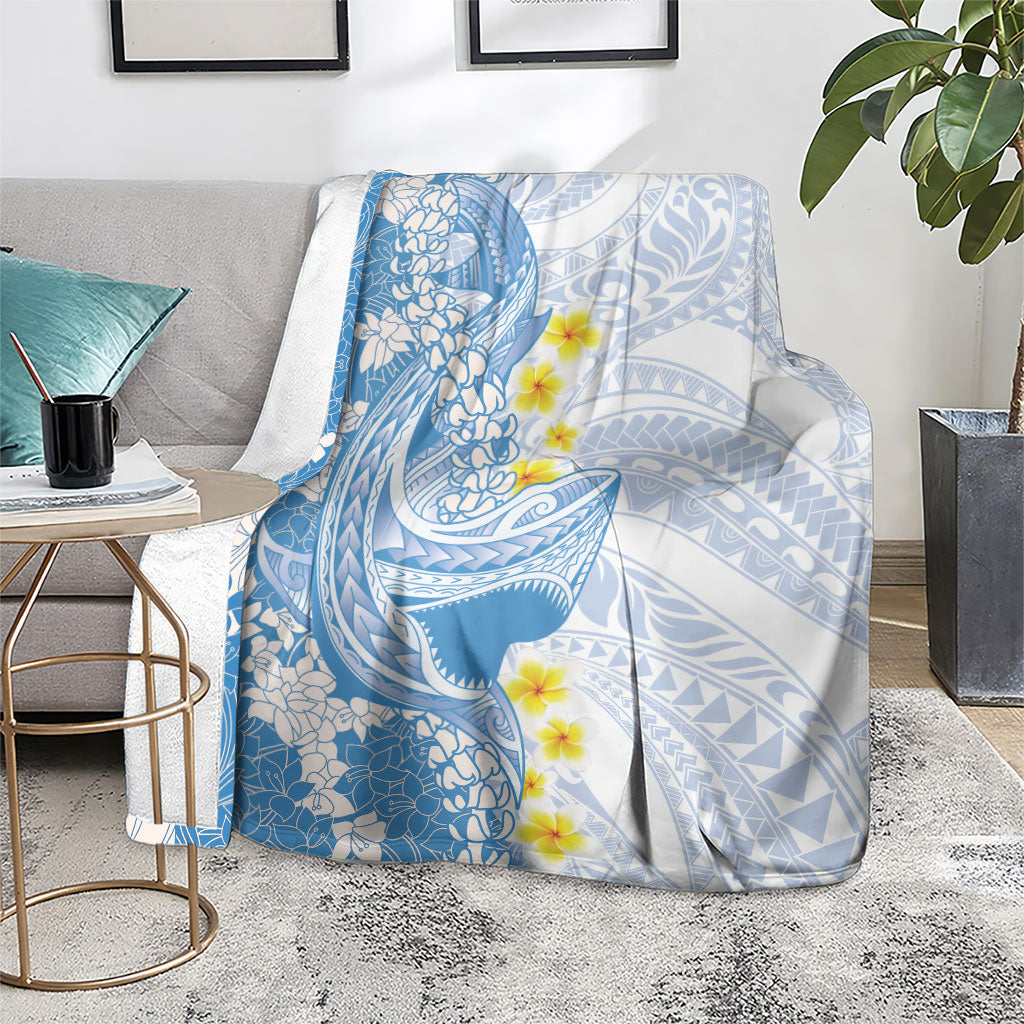 Blue Hawaii Shark Tattoo Blanket Puakenikeni Lei Plumeria Polynesian Pattern