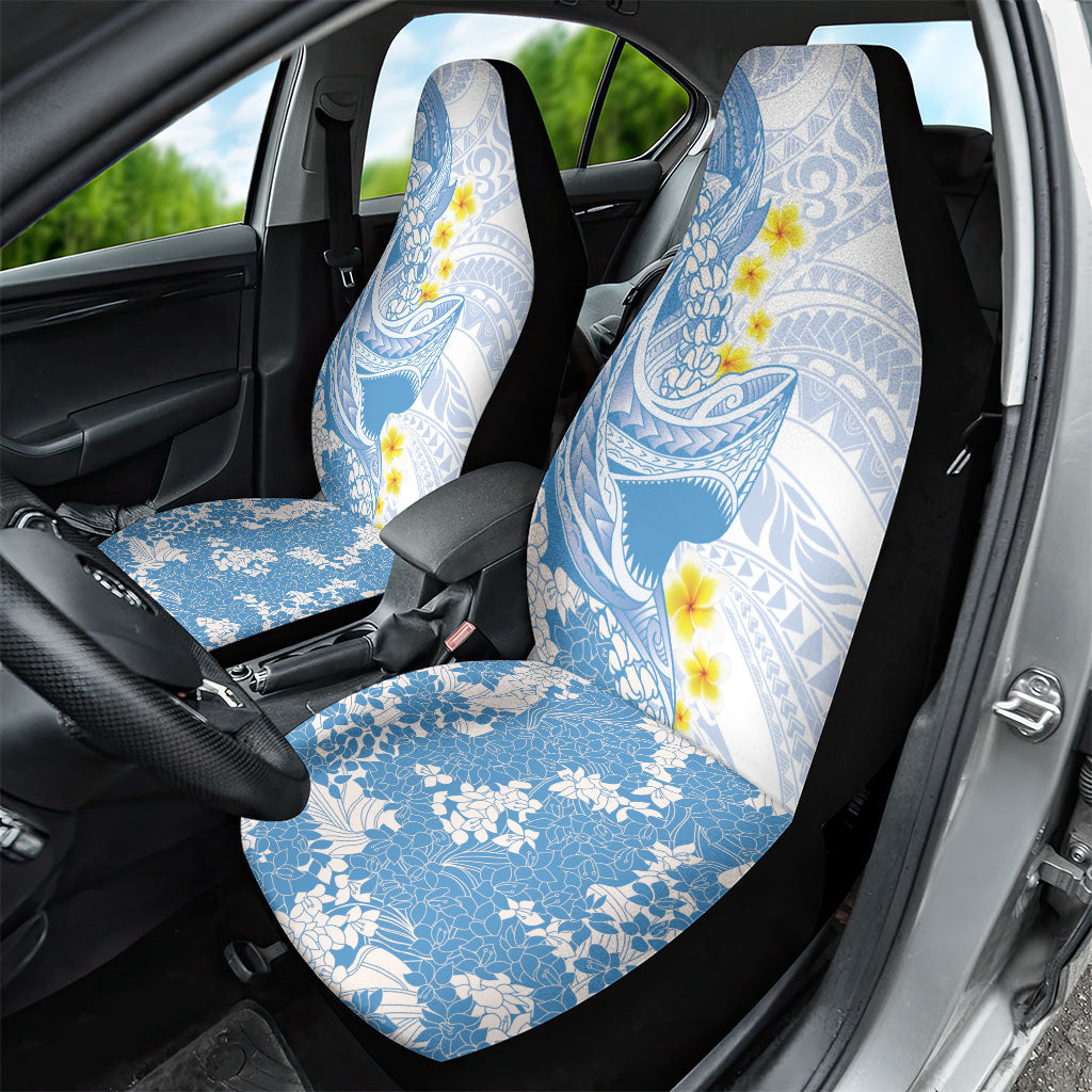 Blue Hawaii Shark Tattoo Car Seat Cover Puakenikeni Lei Plumeria Polynesian Pattern