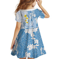 Blue Hawaii Shark Tattoo Family Matching Off The Shoulder Long Sleeve Dress and Hawaiian Shirt Puakenikeni Lei Plumeria Polynesian Pattern LT14 - Polynesian Pride