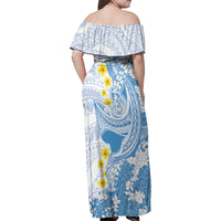 Blue Hawaii Shark Tattoo Family Matching Off Shoulder Maxi Dress and Hawaiian Shirt Puakenikeni Lei Plumeria Polynesian Pattern LT14 - Polynesian Pride