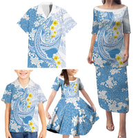 Blue Hawaii Shark Tattoo Family Matching Puletasi and Hawaiian Shirt Puakenikeni Lei Plumeria Polynesian Pattern LT14 - Polynesian Pride