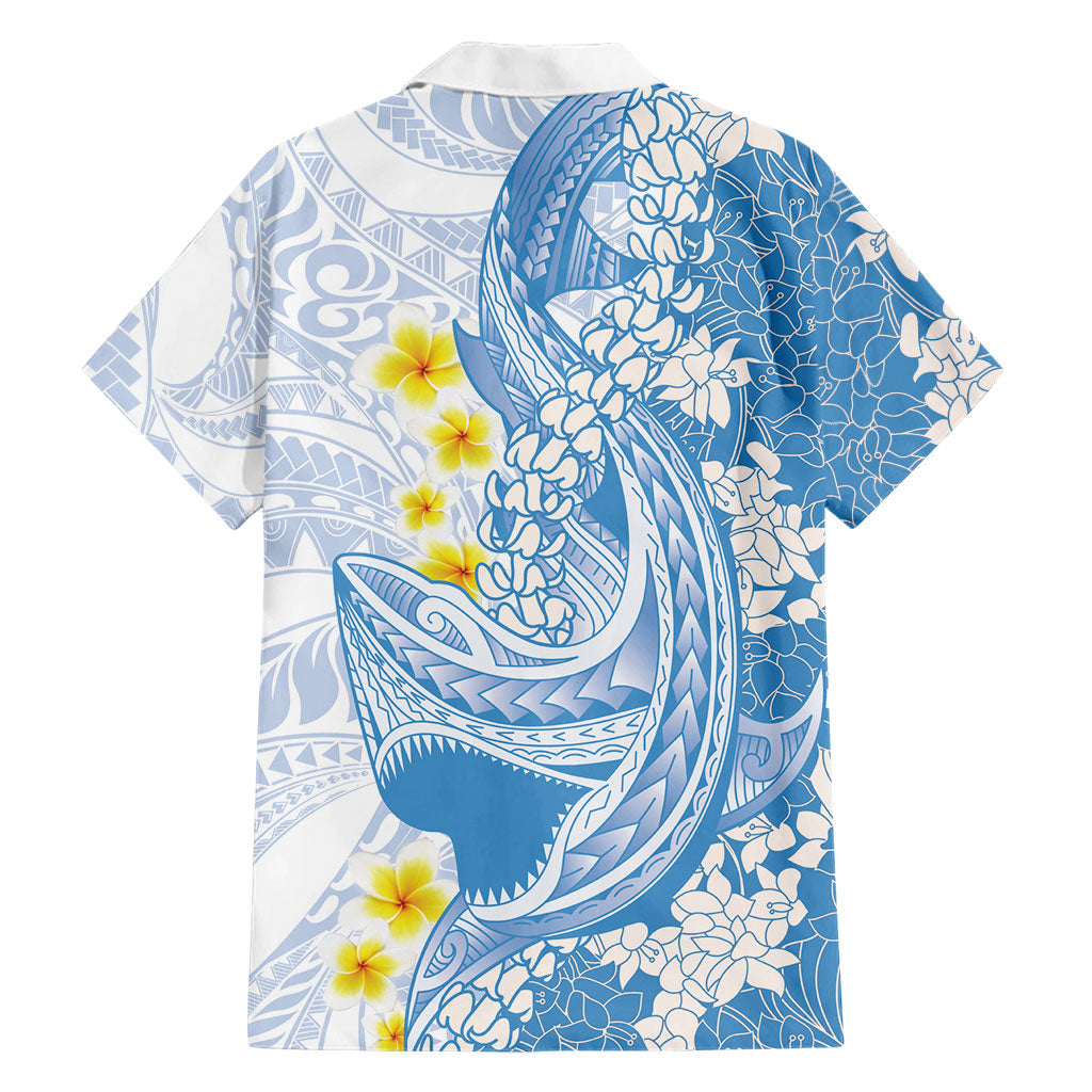 Blue Hawaii Shark Tattoo Family Matching Puletasi and Hawaiian Shirt Puakenikeni Lei Plumeria Polynesian Pattern LT14 - Polynesian Pride