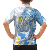 Blue Hawaii Shark Tattoo Family Matching Short Sleeve Bodycon Dress and Hawaiian Shirt Puakenikeni Lei Plumeria Polynesian Pattern LT14 - Polynesian Pride