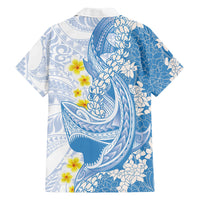 Blue Hawaii Shark Tattoo Family Matching Short Sleeve Bodycon Dress and Hawaiian Shirt Puakenikeni Lei Plumeria Polynesian Pattern LT14 - Polynesian Pride