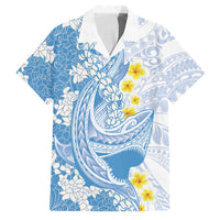 Blue Hawaii Shark Tattoo Family Matching Summer Maxi Dress and Hawaiian Shirt Puakenikeni Lei Plumeria Polynesian Pattern LT14 Dad's Shirt - Short Sleeve Blue - Polynesian Pride