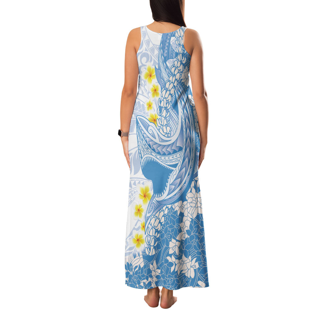 Blue Hawaii Shark Tattoo Family Matching Tank Maxi Dress and Hawaiian Shirt Puakenikeni Lei Plumeria Polynesian Pattern LT14 - Polynesian Pride