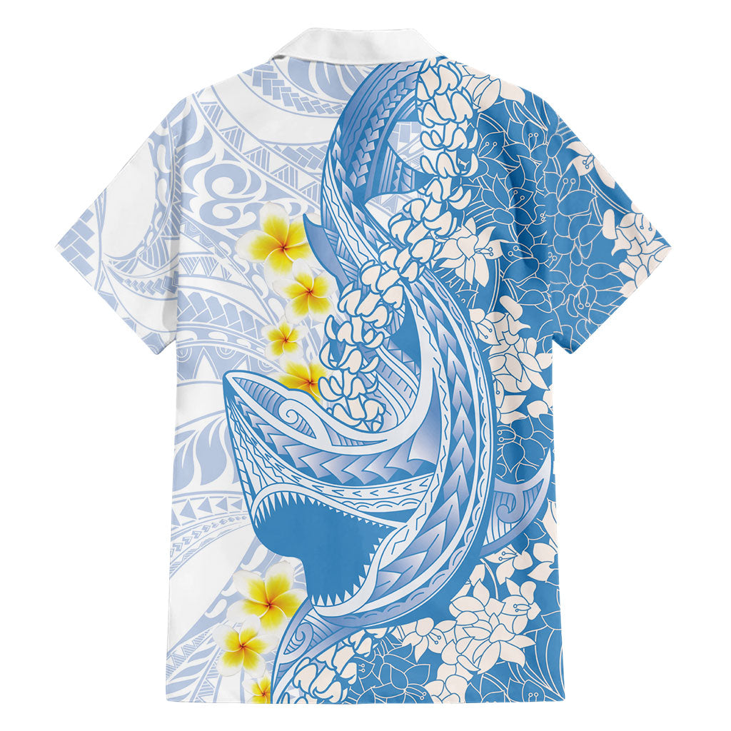 Blue Hawaii Shark Tattoo Hawaiian Shirt Puakenikeni Lei Plumeria Polynesian Pattern