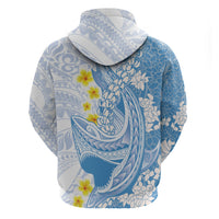 Blue Hawaii Shark Tattoo Hoodie Puakenikeni Lei Plumeria Polynesian Pattern