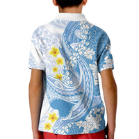 Blue Hawaii Shark Tattoo Kid Polo Shirt Puakenikeni Lei Plumeria Polynesian Pattern