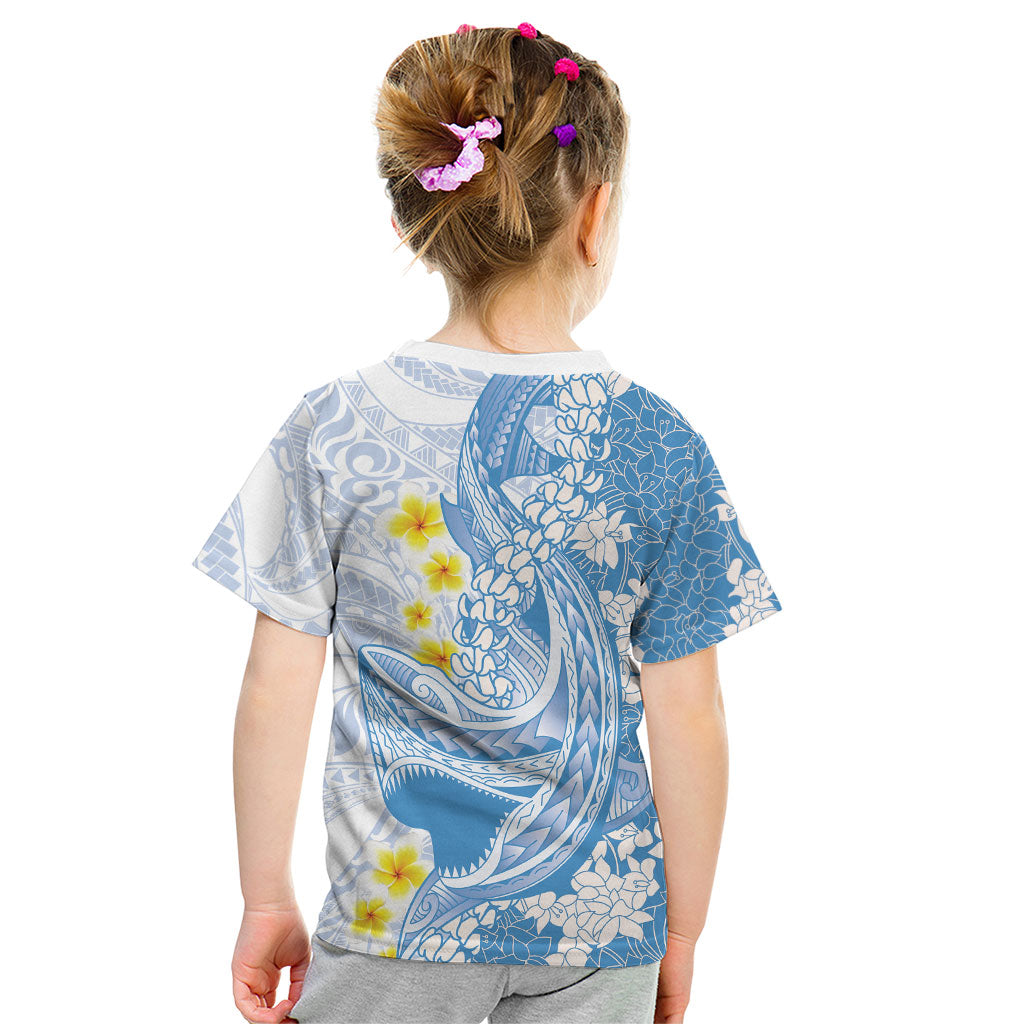 Blue Hawaii Shark Tattoo Kid T Shirt Puakenikeni Lei Plumeria Polynesian Pattern