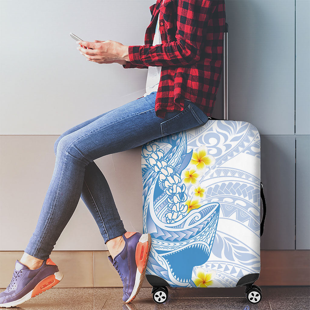 Blue Hawaii Shark Tattoo Luggage Cover Puakenikeni Lei Plumeria Polynesian Pattern