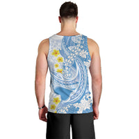 Blue Hawaii Shark Tattoo Men Tank Top Puakenikeni Lei Plumeria Polynesian Pattern